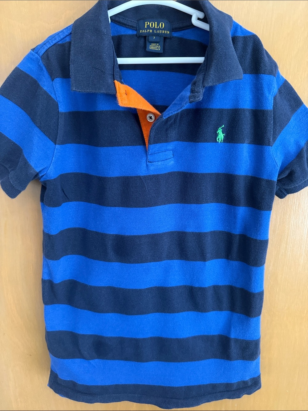 Polo by Ralph Lauren Blue & Navy Striped Polo with Orange Placket